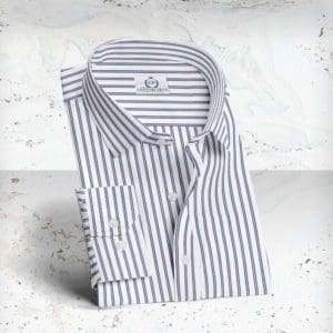 chemise blanche double rayure bleu sur mesure paris