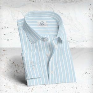 chemise bleu ciel rayures blanches sur mesure paris