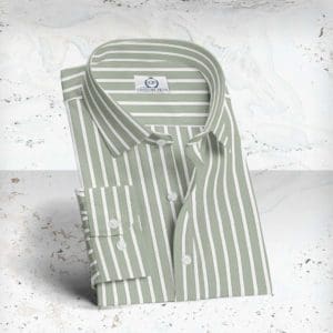 chemise vert olive rayures blanches sur mesure paris