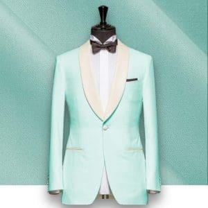 Smoking bleu Celadon col châle costume mariage sur mesure paris
