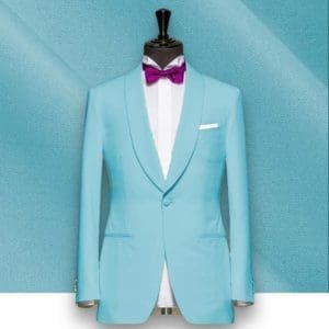 costume mariage bleu turquoise col chale sur mesure paris