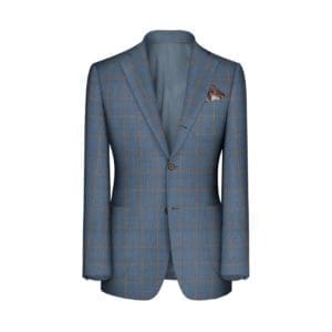 veste bleu clair sur mesure grand carreau marron été tissu Loro Piana tailleur Paris