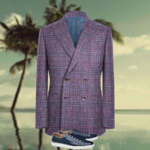 veste croisée violet carreaux bleu sur mesure tailleur paris