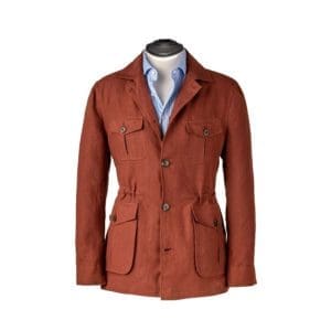 saharienne terracotta rouge veste sur mesure tailleur paris