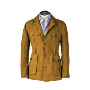 veste saharienne lin ocre orange moutarde sur mesure tailleur paris