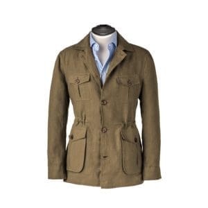 veste saharienne lin vert kaki sur mesure tailleur paris