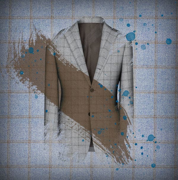 blazer bleu ciel carreaux marron tissu Loro Piana veste sur mesure tailleur paris création costume sur mesure