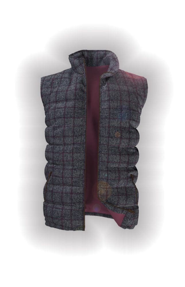 doudoune sans manche gris prince de gallles large carreaux violet doudoune sur mesure tailleur paris
