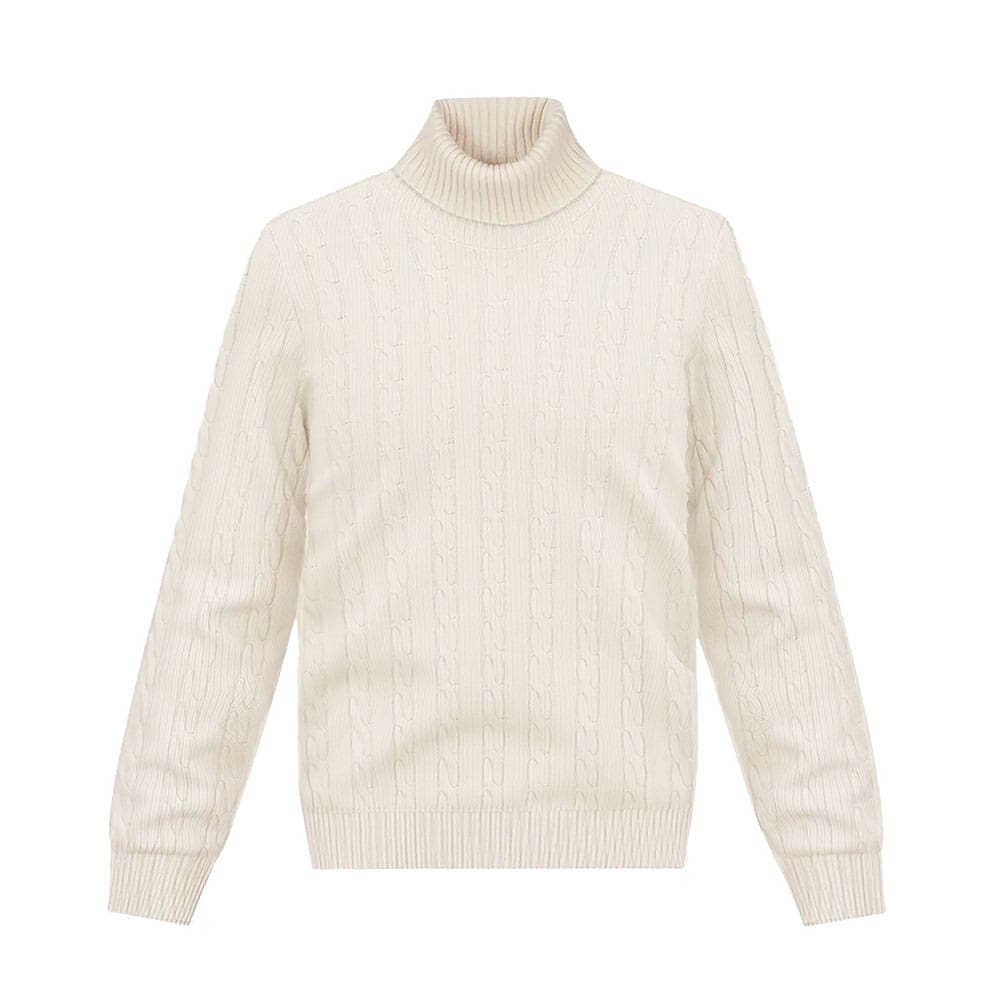 pull col roulé blanc beige moyen torsade pull maille sur mesure paris