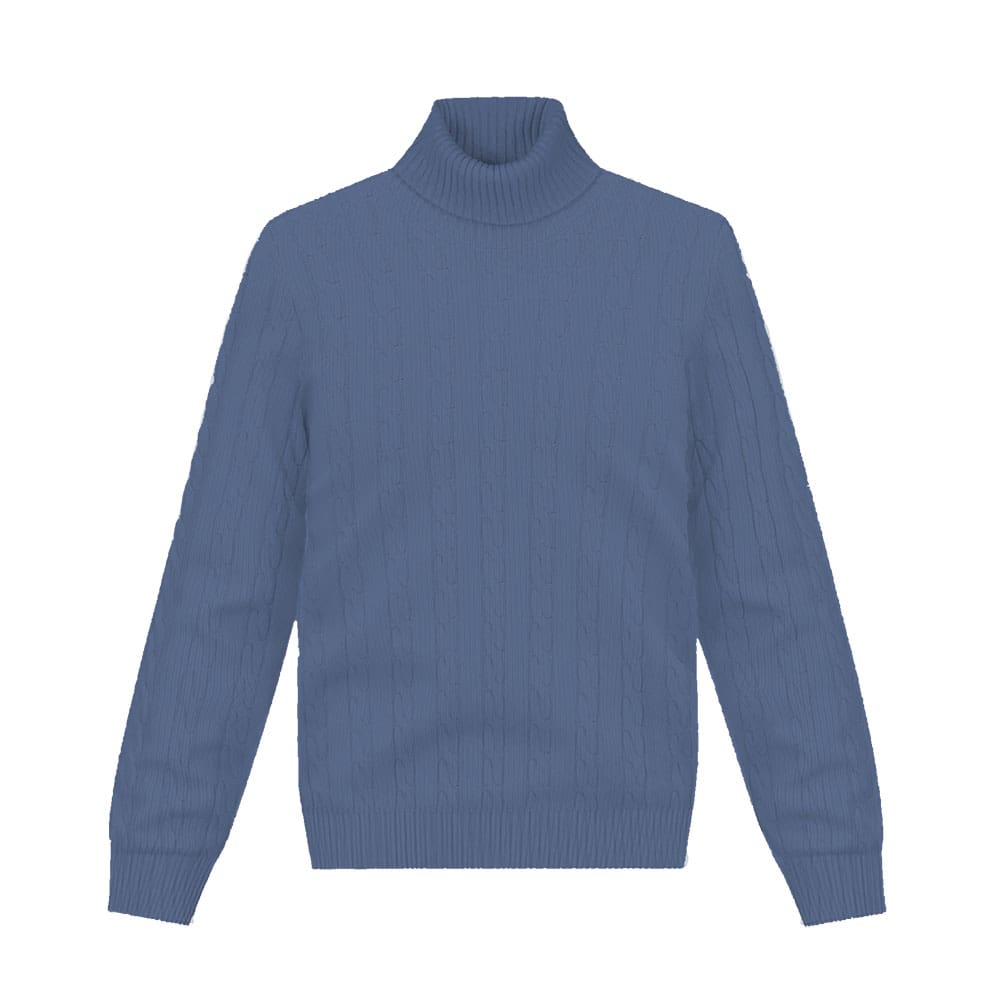 pull col roulé bleu moyen torsade pull maille sur mesure paris