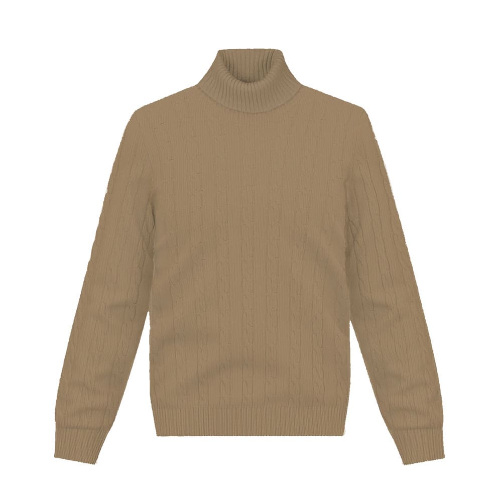 pull col roulé brun marron clair torsade pull maille laine sur mesure paris